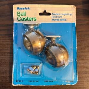2 PC Set Bassick 2-1/2" Round Metal Ball Casters Roller Brass Colored Swivel Vtg